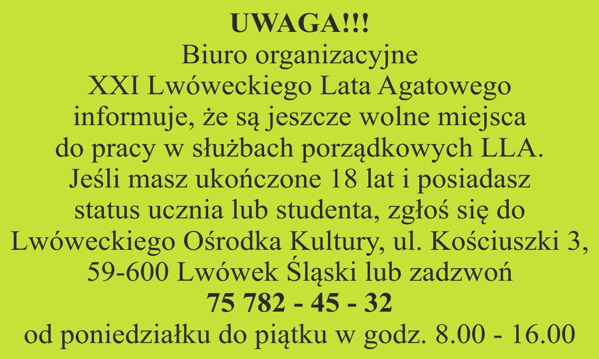 PRACA!!! Lato Agatowe 2018 PRACA!!!