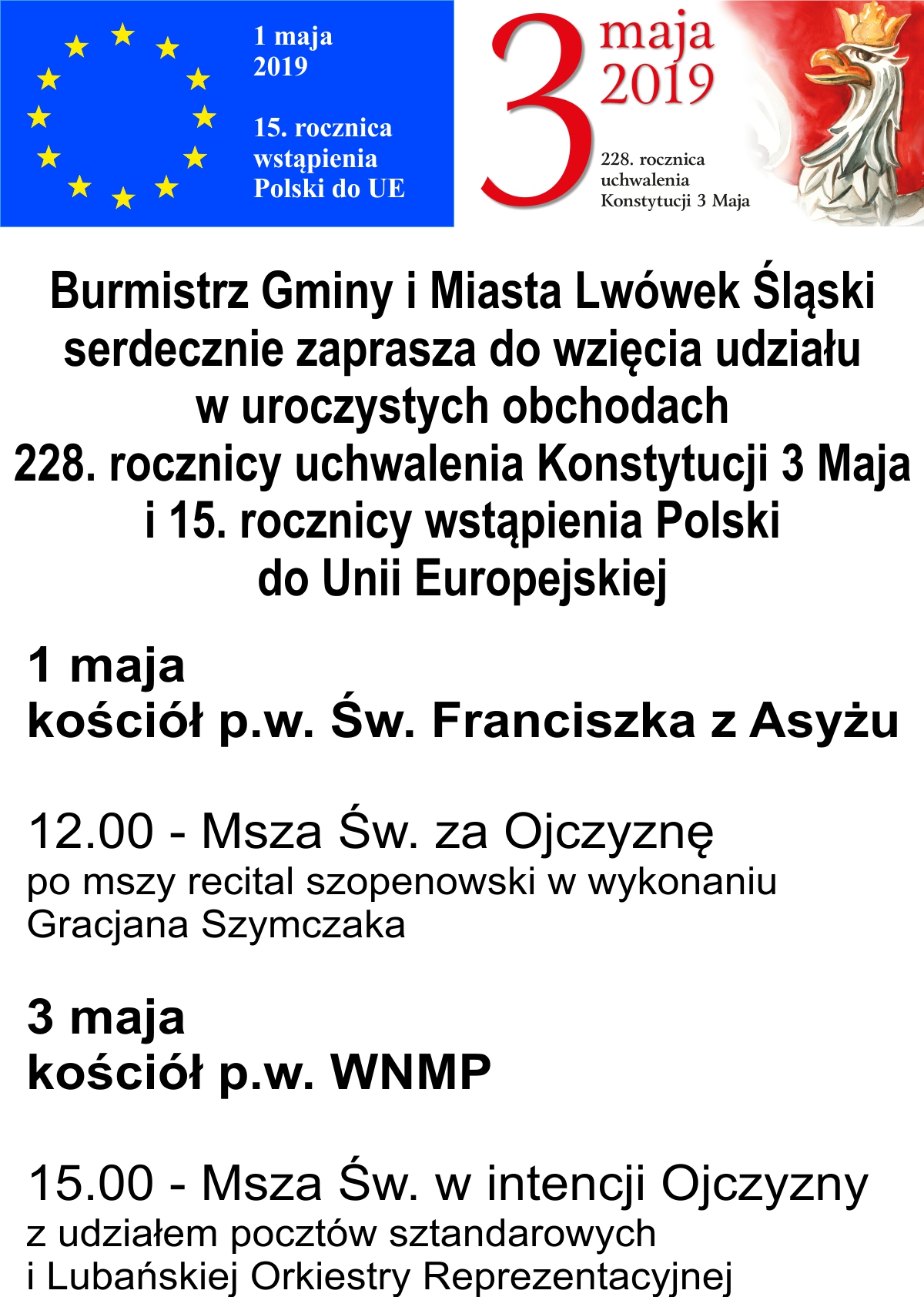 15 rocznica wstąpienia Polski do UE, 228 rocznica uchwalenia Konstytucji 3 Maja