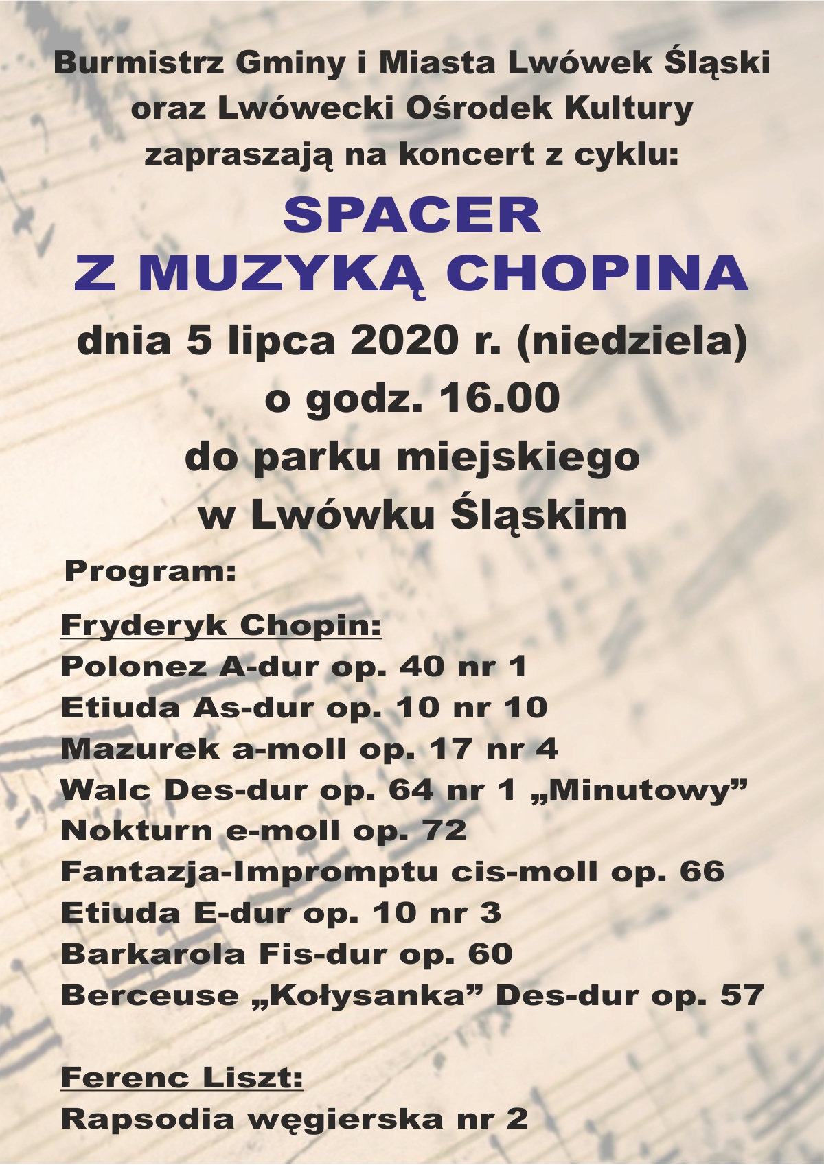Koncert z cyklu – Spacer z muzyką Chopina