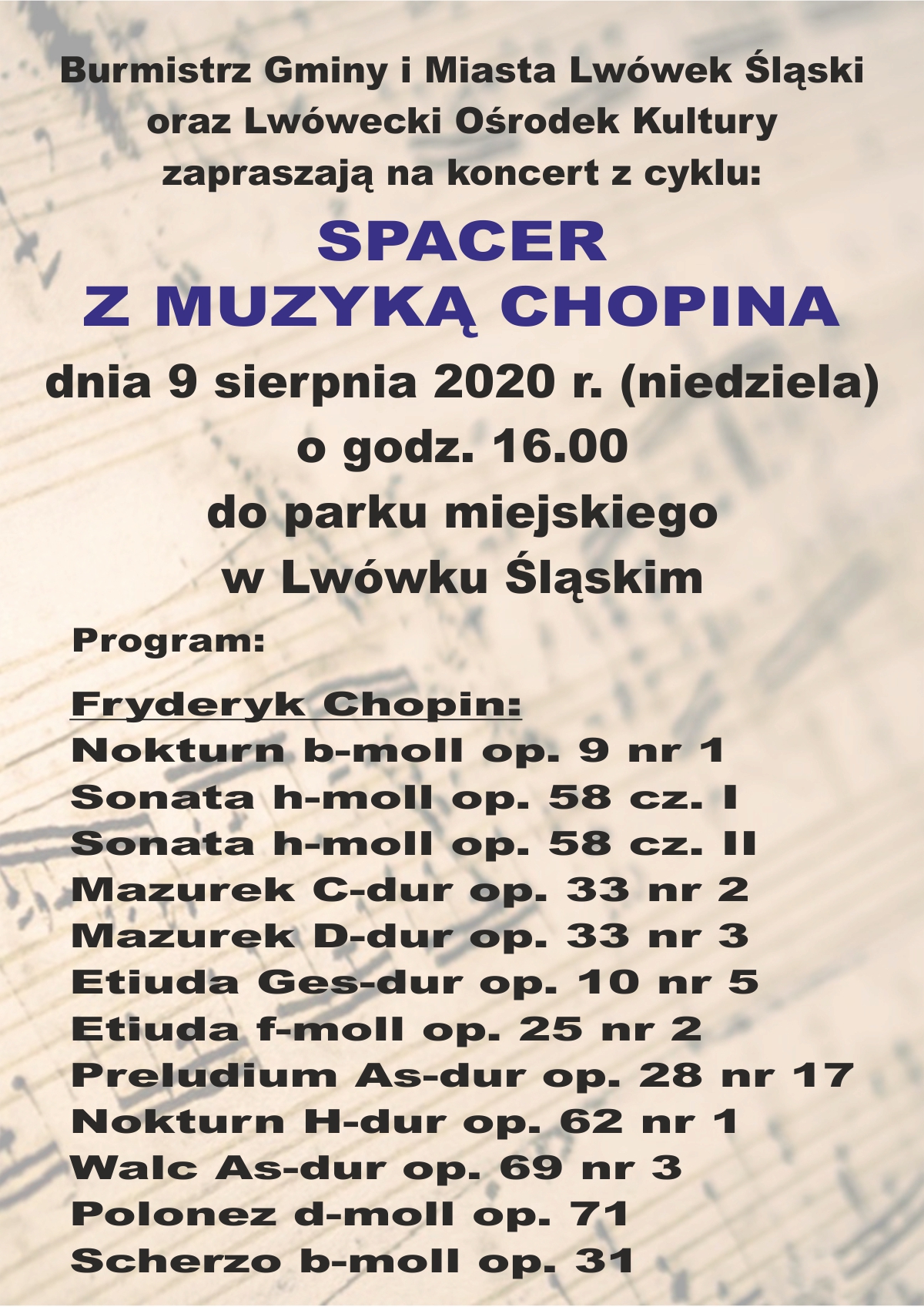 Koncert z cyklu – Spacer z muzyką Chopina