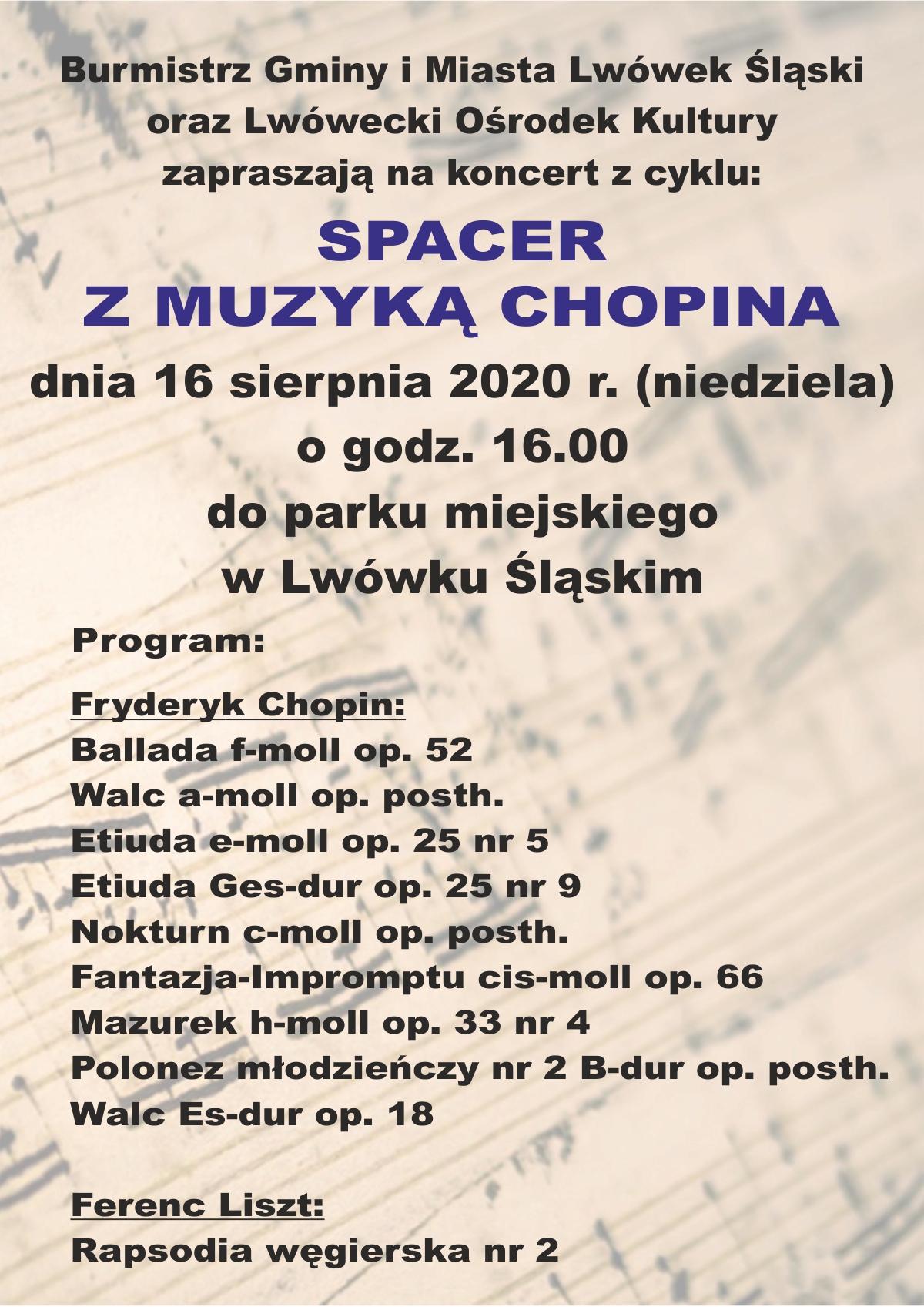 Koncert z cyklu – Spacer z muzyką Chopina