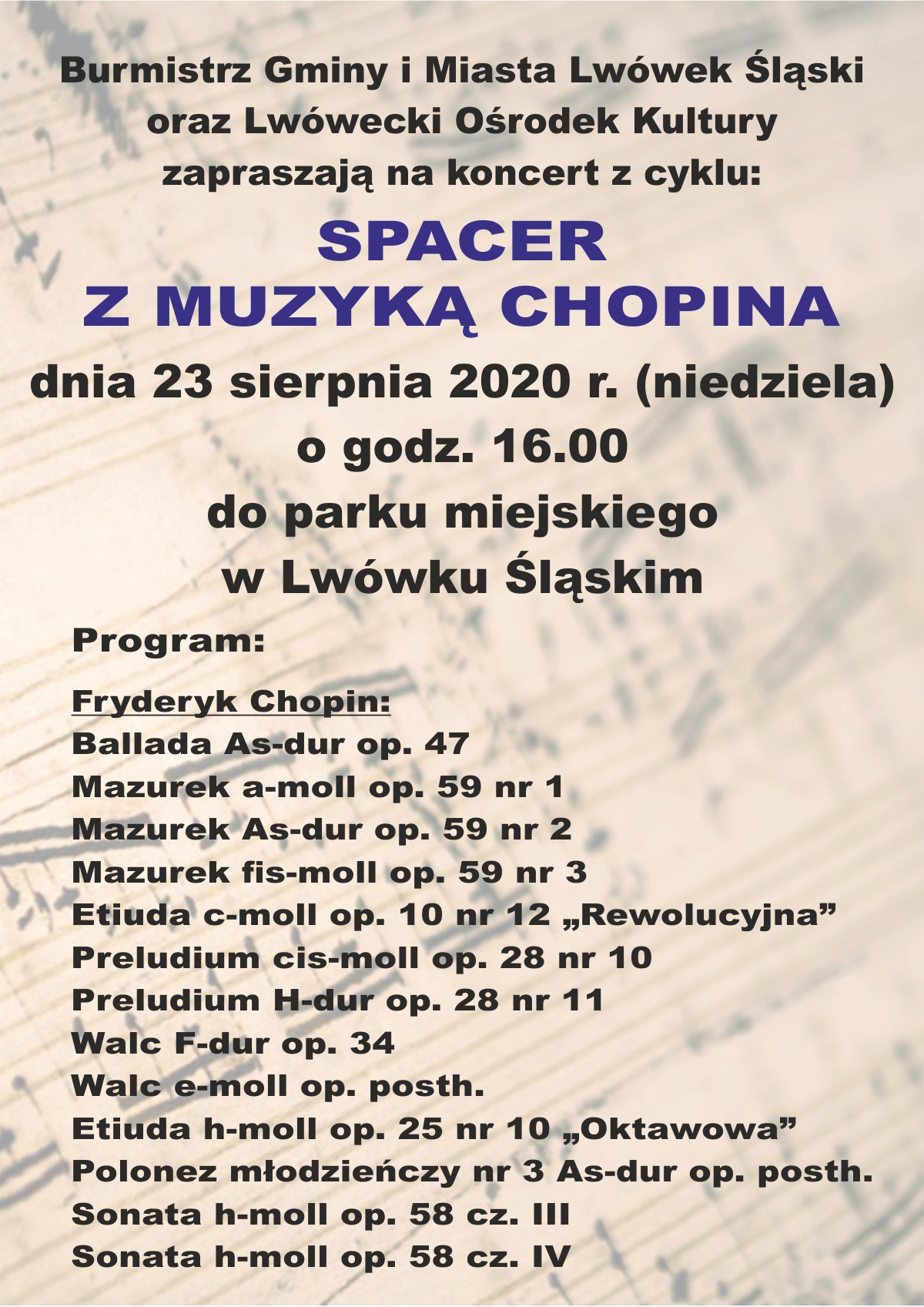Koncert z cyklu – Spacer z muzyką Chopina