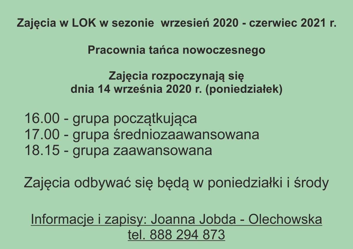 Zajęcia tańca nowoczesnego 2020/2021