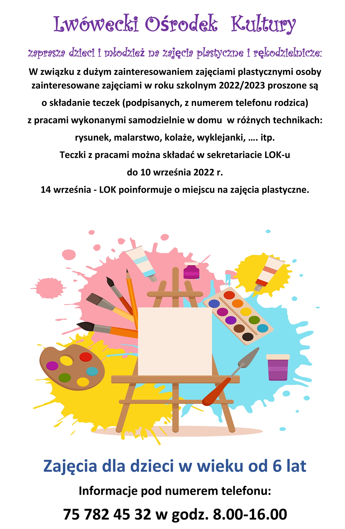 Zajęcia plastyczne w LOK – informacja