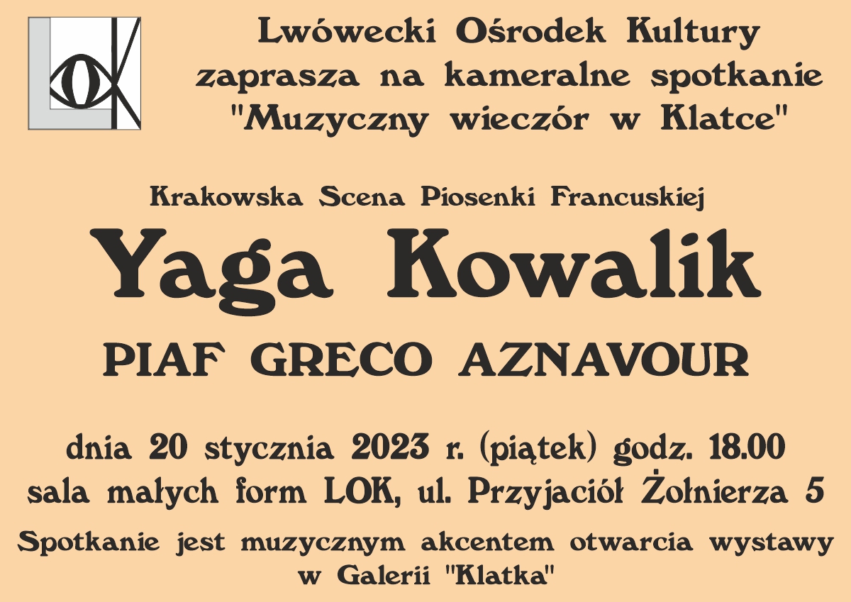 Krakowska Scena Piosenki Francuskiej – Yaga Kowalik w koncercie …PIAF…GRECO…AZNAVOUR
