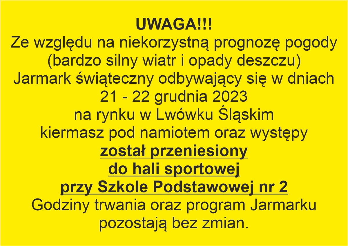 JARMARK ŚWIĄTECZNY PRZENIESIONY!!!