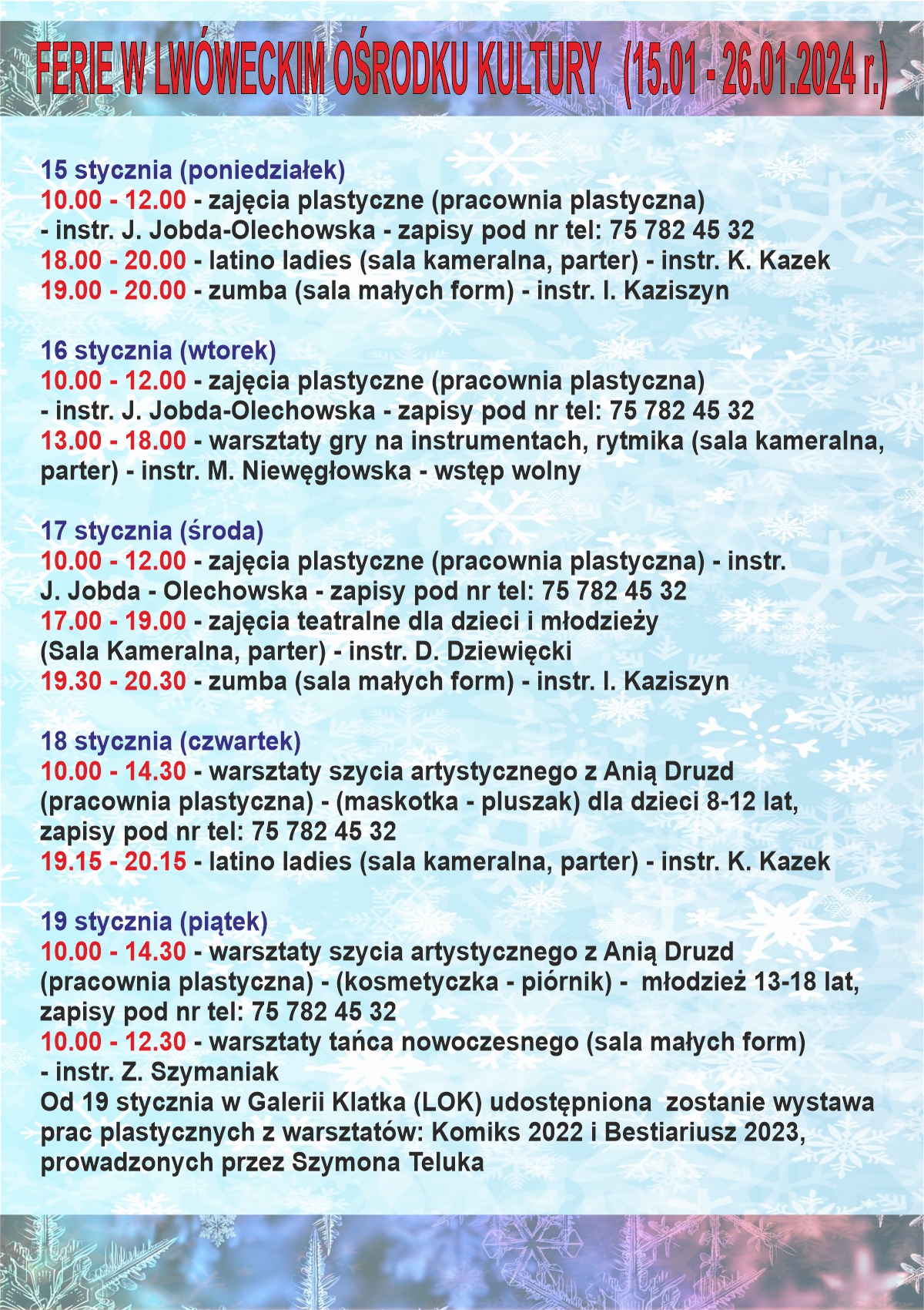 Ferie w LOK. 15 – 26 stycznia 2024 (I tydzień)
