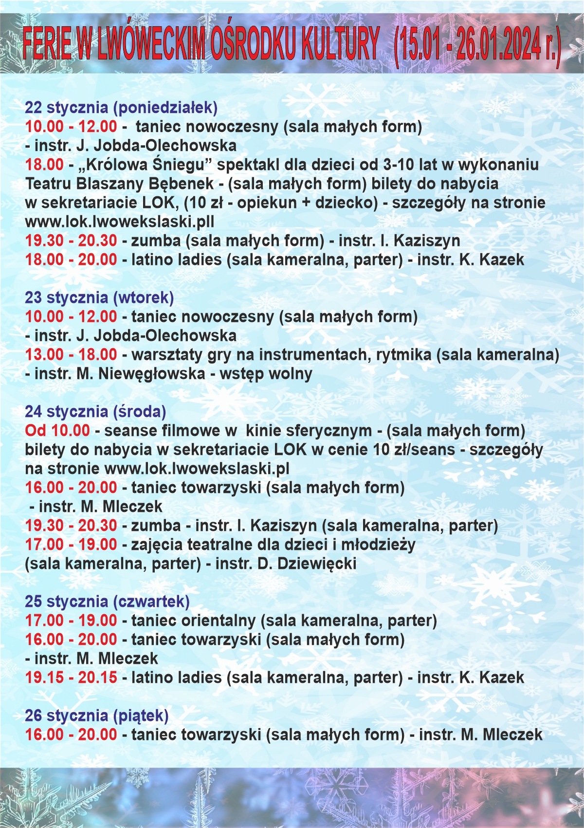 Ferie w LOK. 15 – 26 stycznia 2024 (II tydzień)